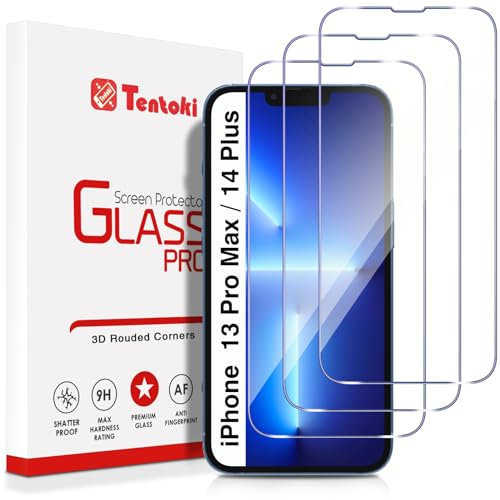 Tentoki für Panzerglas iPhone 13 Pro Max/iPhone 14 Plus 6,7 Zoll Schutzfolie,[3 Stück] [kratzfest, 9H Härte] Ultra Transparent Displayschutz