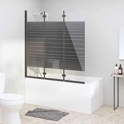 ARKEM Badewannenfaltwand 3-teilig 130x130 cm ESG Schwarz Duschtrennwand Glas Duschabtrennung, Badewannenaufsatz