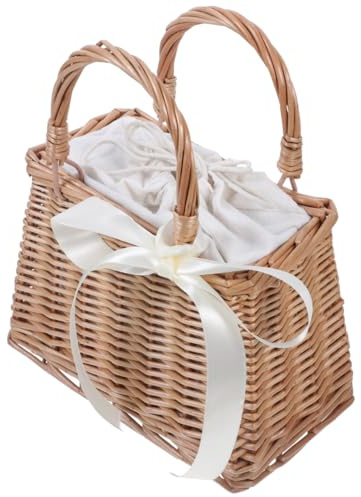 STOBAZA Rattan Gewebte Tasche Kleiner Blumenkorb Mit Henkel Dekorativer Aufbewahrungskorb Für Hochzeiten Verlobungen Bankette Heimdekoration Und Trockenblumen 10.83 X 9.06 X 5.12 in