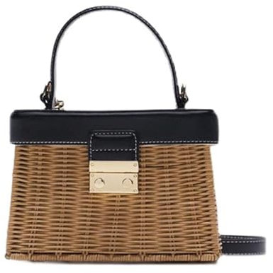 QiaoJun Korbtasche,Korbtaschen Damen Weiß Customized Flip Vintage Strohhandtasche Gewebte Crossbody Taschen Lässig Tragbar für Frauen Korb Straw Rattan Tasche Frauen Box(Black)