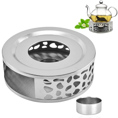 Stövchen Teekanne, Teelicht Warmhalter, Mit Kerzenhaltern aus Edelstahl, Kaffeewärmer aus Edelstahl, Teewärmer für Teesets und Kaffee, zum Erhitzen von Tee Milch Kaffee Heißen Getränken