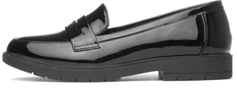 Lilley Womens Black Slip On Patent Loafer Shoes