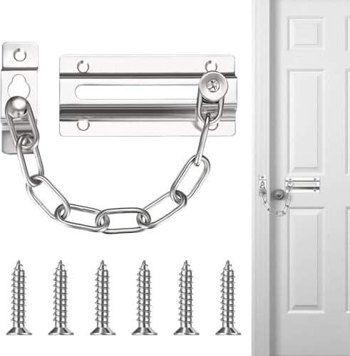 Gulfmew Serrure à Chaîne de Porte avec Vis Chaîne de Sécurité Antivol Plus Épaisse pour Porte Fenêtre Verrou de Sécurité pour Porte Intérieure Porte d'Entrée Maison Appartement Chambre Hôtel(Argent)