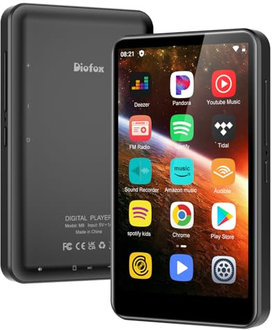 80GB MP3 Player with Bluetooth and WiFi, MP3 and Mp4 Music Player, 4.0 IPS Touchscreen Android Player with Spotify, Amazon Music, Deezer, Audible, Browser with Speakers, Capacity (Black) (Black)