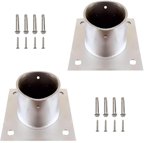Stolpeankarbas, Däckstolpbas, Stolpbassats i rostfritt stål Antirust Stolpeankare Utomhus runda stolpfästen Stöd for staket, postlåda, däck, pergolafästen staket(2pcs,Diameter: 5.51in; H: 4.72in)