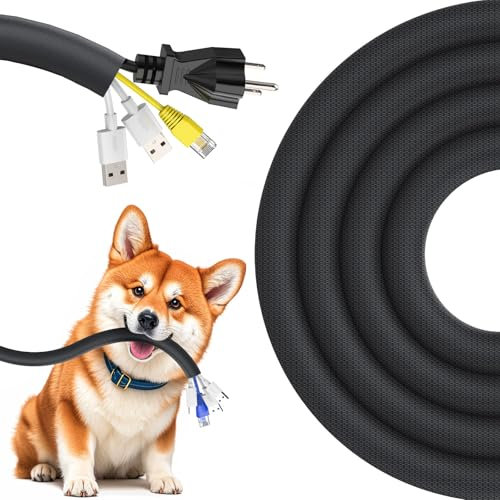 REFLYING Cable Tidy Sleeve 3 Meters-12.7mm, Black Cable Protector Keep Dogs Cats Pets from Chewing Cords, Expandable Braided Cable Management Sleeve, Cable Wrap Cord Protector with 8 PCS Cable Ties