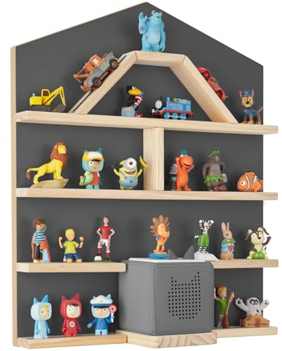 tectake® Holz Regal mit Magnetstreifen für Wand Montage, Wandregal für's Kinderzimmer, Aufbewahrung Musikbox, für Tonies Tonie Hörfiguren und Toniebox - anthrazit | Toniebox-Podest mit Aussparung, stabile MDF-Rückwand mit Melaminschutz, einfache Wandmontage, Figurenaufbewahrung, anthrazit
