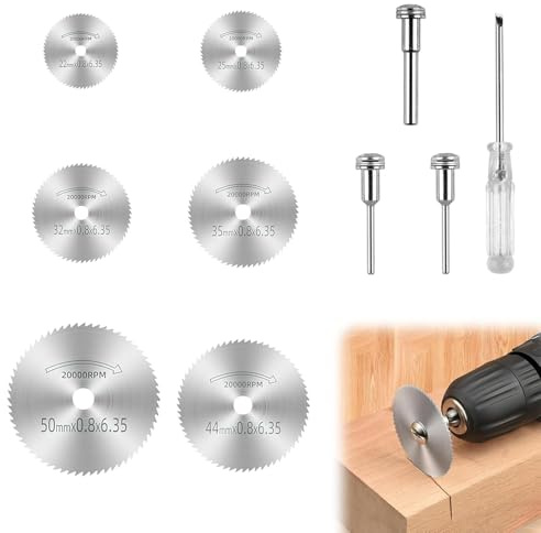 6 Pezzi Dischi da Taglio per Dremel, Incluso Mandrino e Cacciavite, Mini Lame Circolari Multifunzionali per Tagliare Legno, Plastica, Fibra di Vetro e Metalli Morbidi