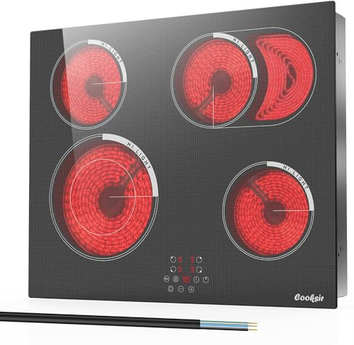 Ceramic Hob 4 Zone, Cooksir Electric Hob Built-in 60CM, 6600W, Sensor Touch Control, Safety Lock, 99-Min Timer, Residual Heat Indicator, Woven Checkered, Ceramic Glass Panel, 230V, No Plug