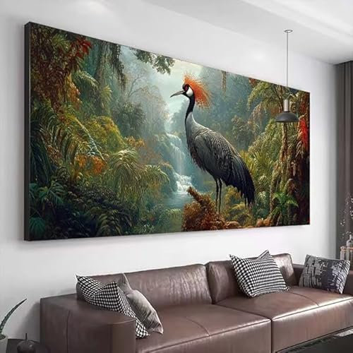 Malen Nach Zahlen Erwachsene Kranich,Paint by Numbers Landschaft,DIY Handgemalt Ölgemälde Kit für Anfänger und Erwachsene mit Pinseln und Acrylfarbe,Leinwand Kunst für Home Wand Décor 60x120cm T185