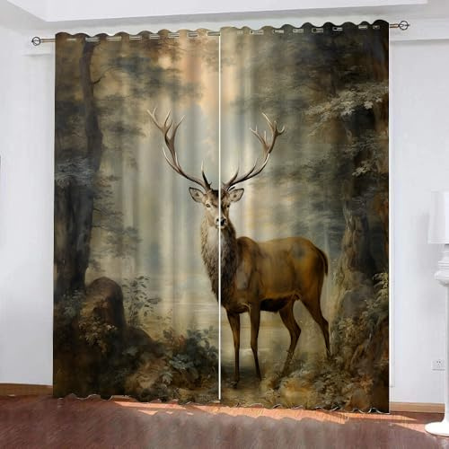 YUEAHOL Tenda Oscurante Finestra Termica Isolante con Occhielli per Salotto Tende Oscuranti Bambini Camera da Letto per Interni Finestre 116 x 183 cm, 3D Cervo selvatico Foresta Motivo