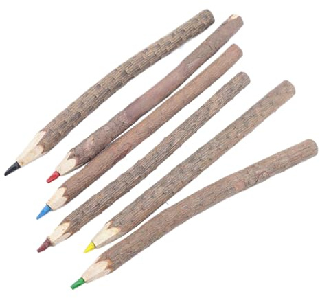 Holzstifte – Buntstifte-Set | Lange Zweigstifte | Holzstfte für die Schule | Ungespitzte Holztifte | Natürliches 6-teiliges Malwerkzeug, 6 Stifte für Veranstaltungen, Schreiben, Camping, Party