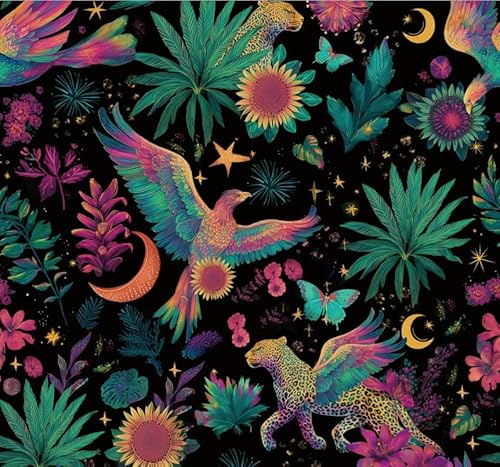 HPNIUB Fantasie Vogel Leopard Regenbogen Tapete Schwarz Mystisch Wandbild