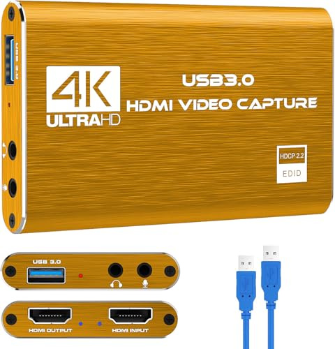 Gold Capture Card Nintendo Switch, 4K HDMI Video Capture Card, 1080P 60FPS, HDMI to USB 3.0 Capture Card for Streaming Works with Camera/Xbox/PS4/PS5/PC/OBS
