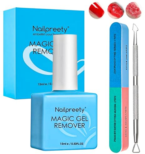 15 ml Gel Nail Polish Remover,Professional Nail Varnish Remover,Easily Removes Gel Nails Polish within 2-5 Minutes,with Nails Buffer & Cuticle Pusher,Quickly & Easily