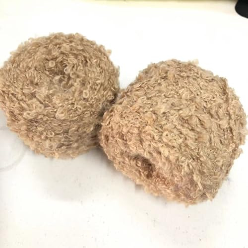 JinweiS 50g (Deep Camel Color) Soft Plush Wool Acrylic Fancy Loop Yarn for Doll Hair Making,Crochet Knitting,Needle Felting Doll Hair | Curly Hair Coils of Wool Felt Carded Sheep Wool,Roving,Fiber