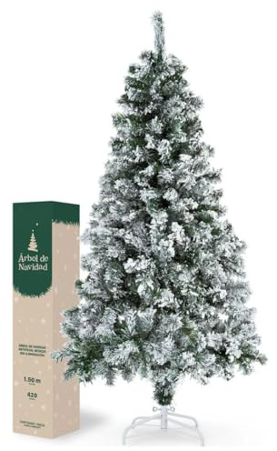 Nakloe - Arbol de Navidad nevado - (150cm) - Árbol de Navidad Plegable - Nieve Artificial Realista (150cm)