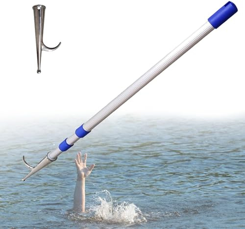 ANGDI Rettungshaken für Schwimmbäder, Teleskop-Sicherheitshaken für Schwimmbäder, tragbares Rettungsgerät aus Aluminium mit Teleskopstange, Mehrzweck-Bootshaken für ertrinkende(3m/9.8ft)