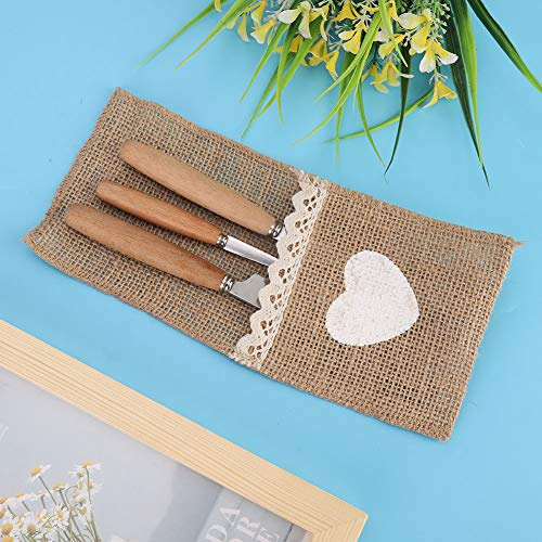 CHICIRIS Rustic Burlap Cutlery Pocket 10pcs Jute Lace Pouch for Rural Wedding Table Decoration, Fork Knife Holder (True color of love cutlery bag)