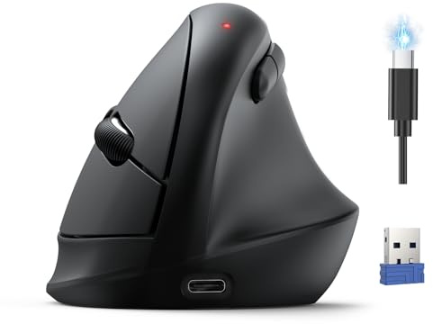 TECKNET Mouse Ergonomico, Mouse Verticale Senza Fili Ricaricabile con 3 Porte Dispositivi (BT 5.0/3.0+2.4GHz), 4800 DPI a 6 Livelli Regolabili, Scatto Silenzioso per Laptop, Desktop, PC, Macbook