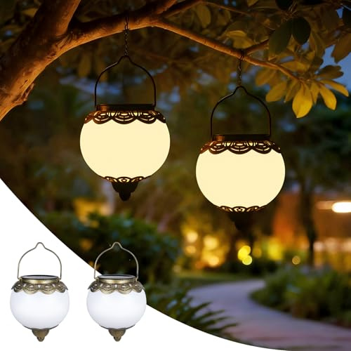 JOYCREATOR 2 Stück Solarlaterne für Außen Hängend, IP65 Wasserdicht Solar Laterne Retro mit Erdspieß, Solarlampen für Außen für Aussen Wand Baum Balkon Garten Weihnachtsdeko Geschenk (Bronze)