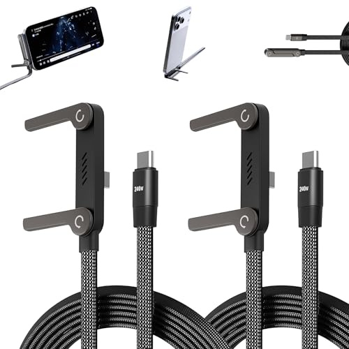 Cable USB C y Carga Rápida 240W, 2 en 1 con Soporte Invisible & Cable de Carga Multifuncional Trenzado con Soporte Plegable en Forma de T y ángulo Recto de 1.5 Metros (Tipo-C a Tipo-C). (2)