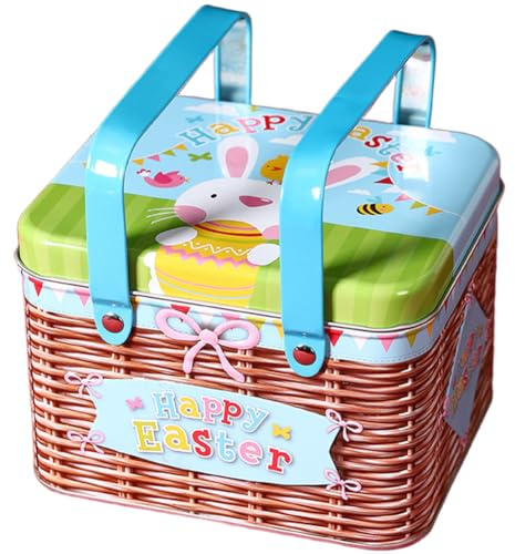 Lawnoval Scatola di latta grande in metallo con manico per biscotti, cioccolatini, rosa, 15 x 12,5 x 10,5 cm, struttura in ferro con coperchio sicuro, per regali di Pasqua, organizzazione di