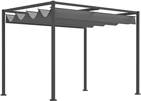Pergola 3x2m Gartenpavillon mit Schiebedach, Terrassenüberdachung Stahl Wasserdicht UV-Schutz, Pavillon mit Laufschienensystem für Garten Terrasse, 298x213x221cm, Grau