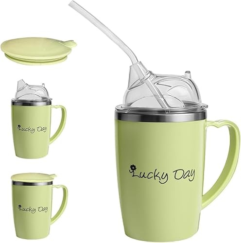 3 in 1 Sippy Cup for Adults, 350ML Adult Sippy Cups for The Elderly Non Spill for Daily Living Adult Sippy Cup with Lid and 30cm Straw Adult Beakers for Elderly Non Spill for Disabled Drinking Aids