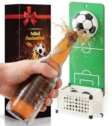 Fußball Flaschenöffner Wand mit Auffangbehälter - Magnetischer Bieröffner im Tor-Design, lustige Fußball-Deko für Bar Küche Partyraum, Biergeschenk für Männer Papa Ehemann Fußballfans