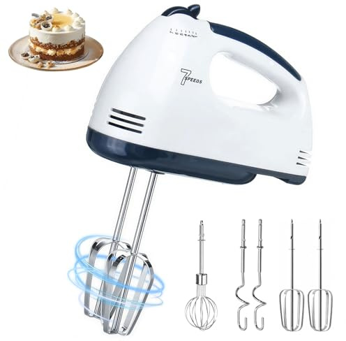 CEWROM Elektrisk handmixer, liten matblandare 5 hastigheter handblandare, 304 tillbehör i rostfritt stål (1 x whisk, 2 x beater, 2 x degkrokar), perfekt för kök och bakning