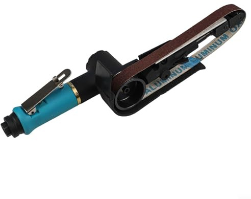 Linnkyfloa Ponceuse à bande 20 x 520 mm 16 000 tr/min Polisseuse pneumatique Poignée 360 ° Meulage Démoulage Pièces de soudure avec entrée 6,35 mm Outil noir