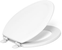 KOHLER 4647-0 Stonewood Elongated Toilet Seat, Elongated Wood Seat for Standard Toilets, Comes with Color-Matched Plastic Hinges, Home Essentials, White