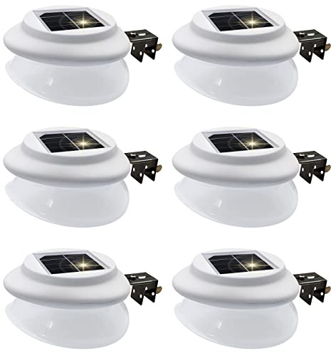 Solar Fence Gutter Lights, AVEKI 9 LEDs Solar Powered Garden Outdoor Lights Waterproof Security Lamp for Outdoor Garden Fence Wall Lobby Pathway (White 6 Pack)