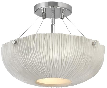 Hinkley Coral Collection Three Light Semi-Flush Mount, Shell White/Polished Nickel