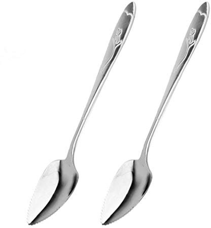 Junhouse 2pcs Stainless Steel Serrated Fruit Grapefruit Spoons Dessert Scrape Spoons