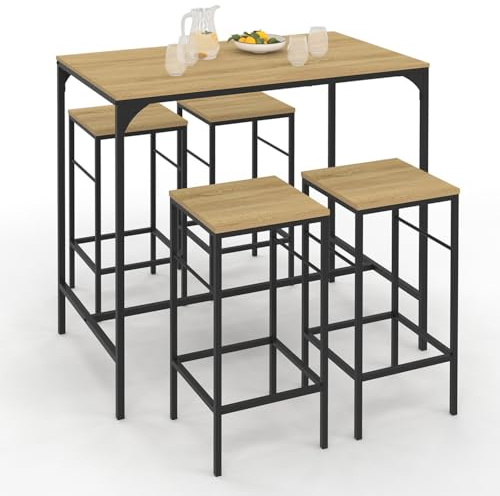 IDMarket - DETROIT Tavolo da bar alto 100 cm e 4 sgabelli in metallo e legno nero - design industriale