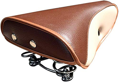 TentHome Sella Bici Comoda Vintage con Ammortizzatore a Molla, Sellino Bici Morbido per Uomo Donna in PU, Sella per Bici da città, Sellini per City Bike, 25 x 20cm, Marrone/Bianco