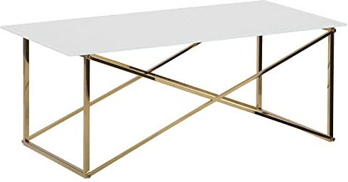 Beliani Couchtisch Glasplatte in Weiß und Edelstahlgestell Silber 100 x 50 cm Glamour Wohnzimmer Kaffetisch Emporia
