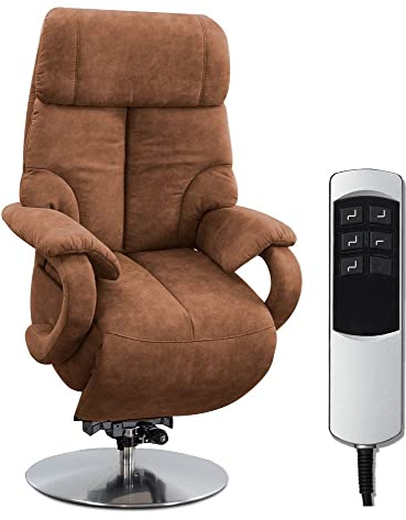 CAVADORE TV-Sessel Istanbul / Fernsehsessel mit Aufstehhilfe & elektrisch verstellbarer Relaxfunktion / 2 E-Motoren / 80 x 115 x 79 / Lederoptik: Cognac