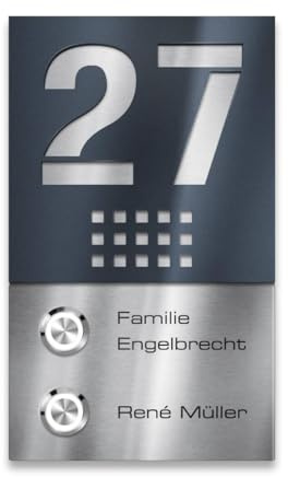 Metzler Funkklingel aus V2A Edelstahl - Zweifamilienhaus Kabellose Klingel inkl. Gravur - Hohe Reichweite - Anthrazit RAL 7016