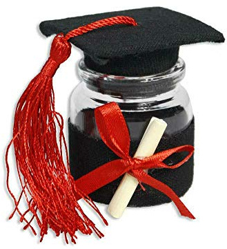 Vetrineinrete® Bomboniere portaconfetti 36 Pezzi per la Laurea Barattolo di Vetro Tappo in Sughero a Forma di Tocco con Pergamena (Nero)