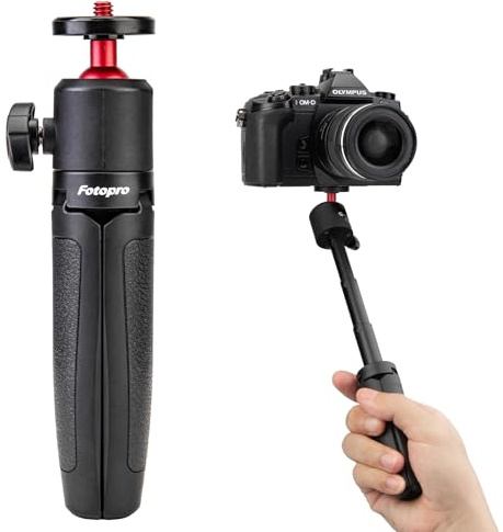 Fotopro Compact Mini Camera Tripod 360° Rotating Portable Travel Tripod Handle Selfie Stick for iPhone Webcam DSLR Camera Vlogging
