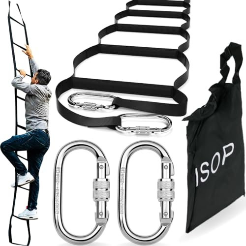 Scala da tetto ISOP 4 m | Scala a corda per bambini o adulti | Antincendio per case a un piano | Moschettoni inclusi | Leggera, compatta e portatile | Salvataggio per bambini e adulti