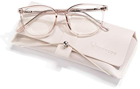 FONHCOO Blue Light Blocking Glasses Fashion Round TR90 Frame Transparent Eyewear Anti Eyestrain Computer Glasses for Women Men (Light Brown)