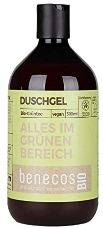 BenecosBIO Duschgel Alles im grünen Bereich - Bio-Grüntee - zertifizierte Naturkosmetik - vegan - beruhigende Reinigung & Pflege - nachfüllbar - 500ml