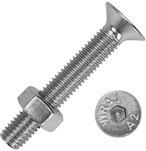Senkkopfschrauben mit Innensechskant M8x20 mm und Sechskantmuttern M8 aus Edelstahl A2 (20 Stück) | DIN 7991 & DIN 934 - Senkschrauben - Edelstahlmuttern von MESAROS®