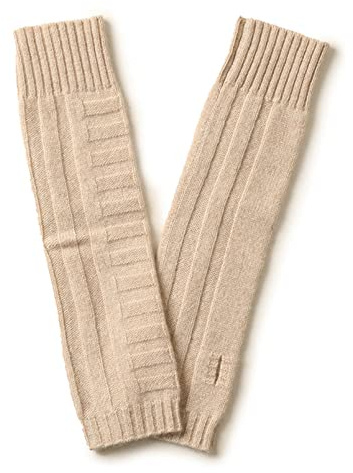 SQCOOL Damen Lange Fingerlose Handschuhe, Mode Strick Armwärmer Reiner Kaschmir Fäustlinge Halbfinger Handgelenk Handschuhe mit Daumenloch für Frauen Mädchen, Winter Herbst Warme Armhandschuhe Beige