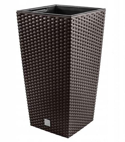 Blumenkübel Pflanztopf Breite 29x29cm Blumentopf Pflanzkübel H 55cm Blumenkasten DRTS Rattan Optik mit Einsatz (Umbra)