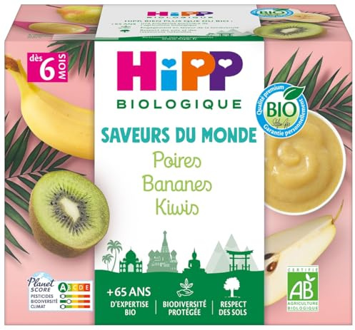 HiPP - Saveurs du Monde - Poires Bananes Kiwis Coupelles - 4x100g - BIOLOGIQUE